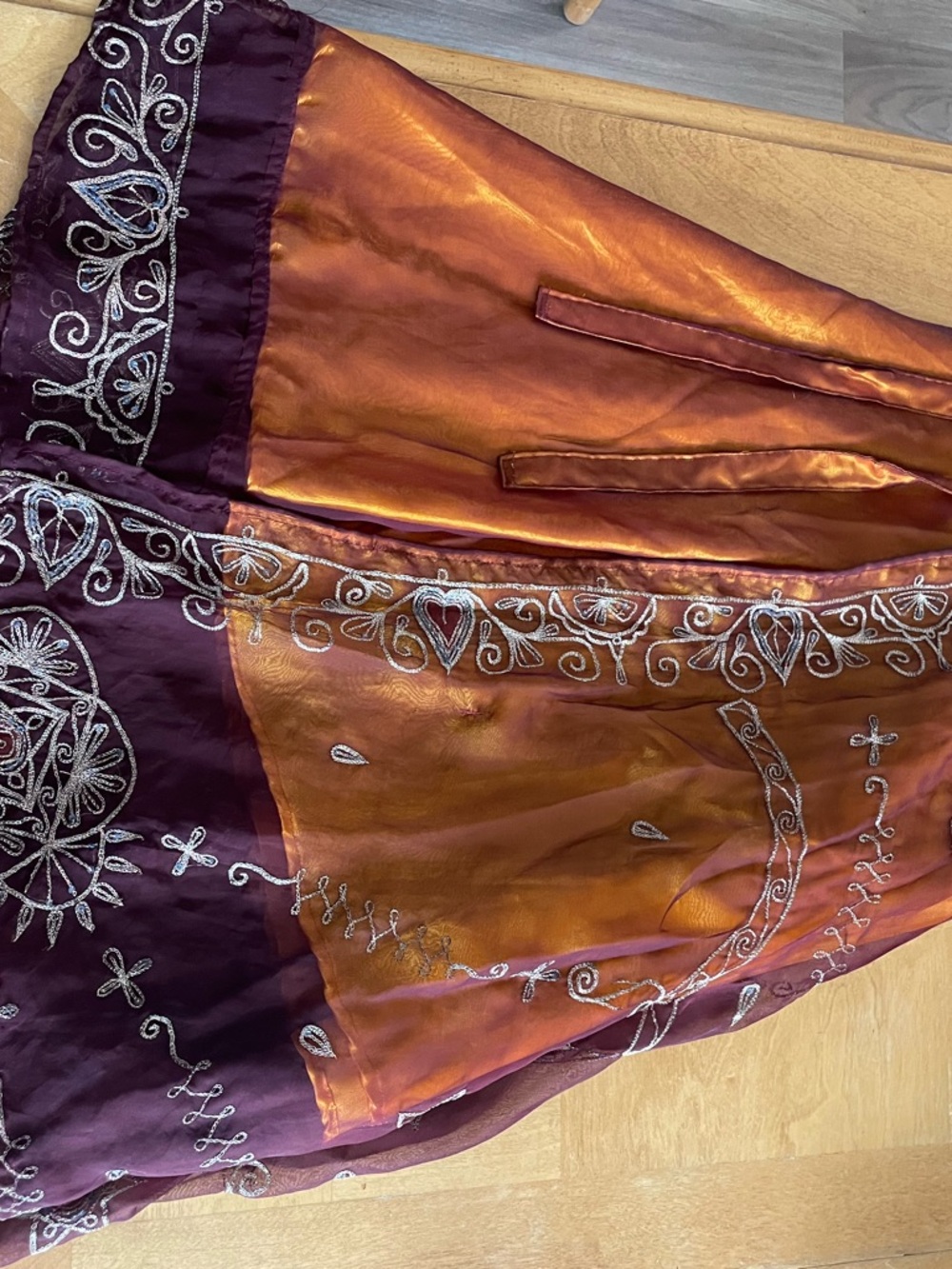 Embroidered Metallic Orange Middle East Wrap Skirt